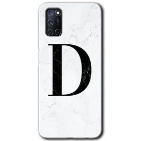 Oppo A52 Beyaz Mermer Desenli D Harfi Baskılı Uyumlu Silikon Kılıf