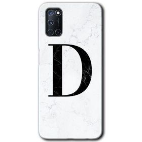 Oppo A52 Beyaz Mermer Desenli D Harfi Baskılı Uyumlu Silikon Kılıf
