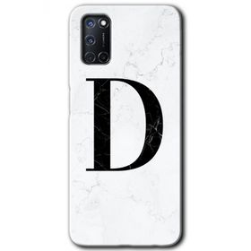 Oppo A52 Beyaz Mermer Desenli D Harfi Baskılı Uyumlu Silikon Kılıf