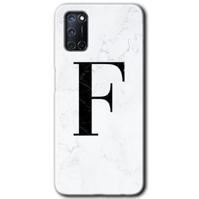 Oppo A52 Beyaz Mermer Desenli F Harfi Baskılı Uyumlu Silikon Kılıf