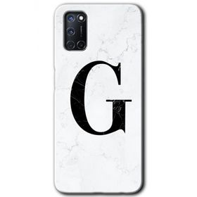 Oppo A52 Beyaz Mermer Desenli G Harfi Baskılı Uyumlu Silikon Kılıf
