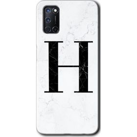 Oppo A52 Beyaz Mermer Desenli H Harfi Baskılı Uyumlu Silikon Kılıf
