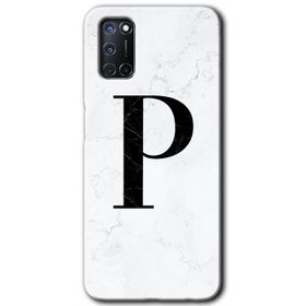 Oppo A52 Beyaz Mermer Desenli M Harfi Baskılı Uyumlu Silikon Kılıf
