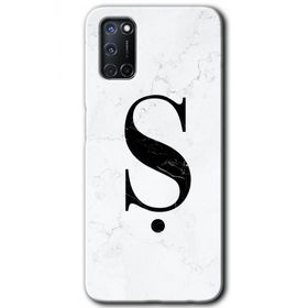 Oppo A52 Beyaz Mermer Desenli S Harfi Baskılı Uyumlu Silikon Kılıf