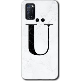 Oppo A52 Beyaz Mermer Desenli Ü Harfi Baskılı Uyumlu Silikon Kılıf