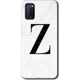 Oppo A52 Beyaz Mermer Desenli Z Harfi Baskılı Uyumlu Silikon Kılıf