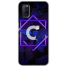 Oppo A52 Dark Neon Yaprak C Harfi Baskılı Uyumlu Silikon Kılıf