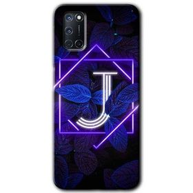 Oppo A52 Dark Neon Yaprak J Harfi Baskılı Uyumlu Silikon Kılıf