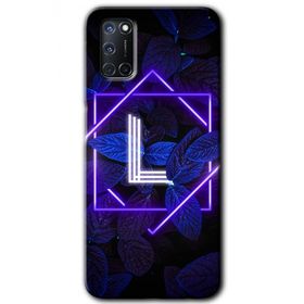 Oppo A52 Dark Neon Yaprak L Harfi Baskılı Uyumlu Silikon Kılıf