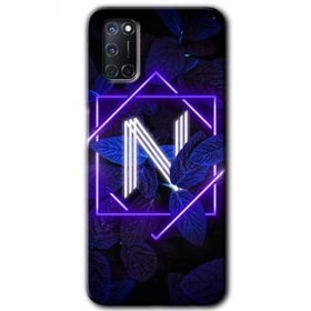 Oppo A52 Dark Neon Yaprak N Harfi Baskılı Uyumlu Silikon Kılıf