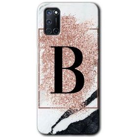 Oppo A52 Pembe Mermer Desenli B Harfi Baskılı Uyumlu Silikon Kılıf