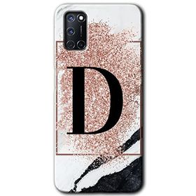 Oppo A52 Pembe Mermer Desenli D Harfi Baskılı Uyumlu Silikon Kılıf