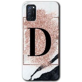 Oppo A52 Pembe Mermer Desenli D Harfi Baskılı Uyumlu Silikon Kılıf