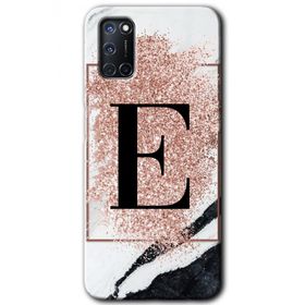 Oppo A52 Pembe Mermer Desenli E Harfi Baskılı Uyumlu Silikon Kılıf