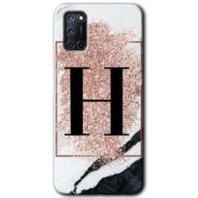 Oppo A52 Pembe Mermer Desenli H Harfi Baskılı Uyumlu Silikon Kılıf