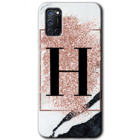 Oppo A52 Pembe Mermer Desenli H Harfi Baskılı Uyumlu Silikon Kılıf