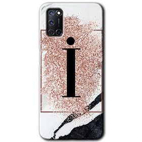 Oppo A52 Pembe Mermer Desenli I Harfi Baskılı Uyumlu Silikon Kılıf