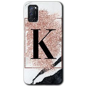 Oppo A52 Pembe Mermer Desenli K Harfi Baskılı Uyumlu Silikon Kılıf