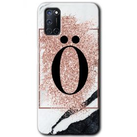 Oppo A52 Pembe Mermer Desenli Ö Harfi Baskılı Uyumlu Silikon Kılıf