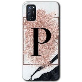Oppo A52 Pembe Mermer Desenli P Harfi Baskılı Uyumlu Silikon Kılıf