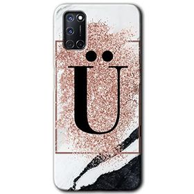 Oppo A52 Pembe Mermer Desenli Ü Harfi Baskılı Uyumlu Silikon Kılıf