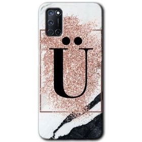 Oppo A52 Pembe Mermer Desenli Ü Harfi Baskılı Uyumlu Silikon Kılıf
