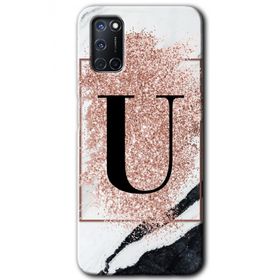 Oppo A52 Pembe Mermer Desenli Ü Harfi Baskılı Uyumlu Silikon Kılıf