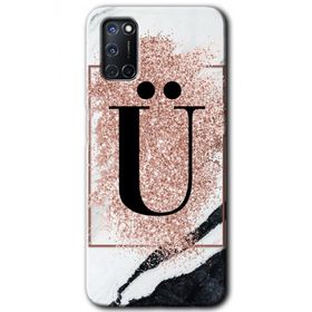 Oppo A52 Pembe Mermer Desenli Ü Harfi Baskılı Uyumlu Silikon Kılıf