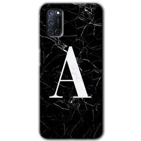 Oppo A52 Siyah Mermer Desenli A Harfi Baskılı Uyumlu Silikon Kılıf