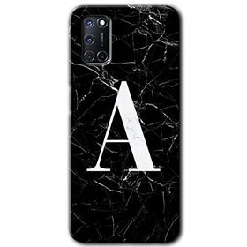Oppo A52 Siyah Mermer Desenli A Harfi Baskılı Uyumlu Silikon Kılıf