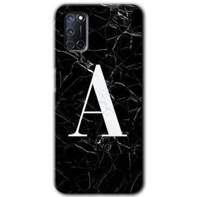 Oppo A52 Siyah Mermer Desenli A Harfi Baskılı Uyumlu Silikon Kılıf