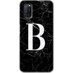 Oppo A52 Siyah Mermer Desenli B Harfi Baskılı Uyumlu Silikon Kılıf