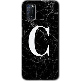 Oppo A52 Siyah Mermer Desenli Ç Harfi Baskılı Uyumlu Silikon Kılıf