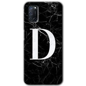 Oppo A52 Siyah Mermer Desenli D Harfi Baskılı Uyumlu Silikon Kılıf