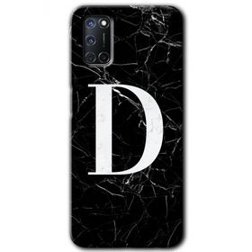 Oppo A52 Siyah Mermer Desenli D Harfi Baskılı Uyumlu Silikon Kılıf