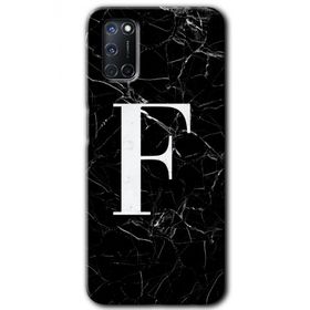 Oppo A52 Siyah Mermer Desenli F Harfi Baskılı Uyumlu Silikon Kılıf