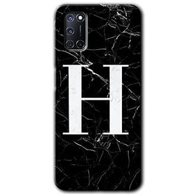 Oppo A52 Siyah Mermer Desenli H Harfi Baskılı Uyumlu Silikon Kılıf