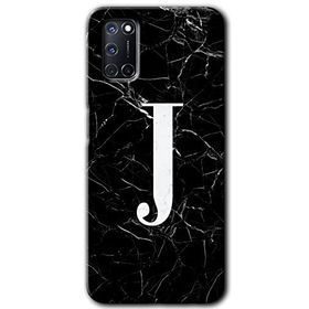 Oppo A52 Siyah Mermer Desenli J Harfi Baskılı Uyumlu Silikon Kılıf