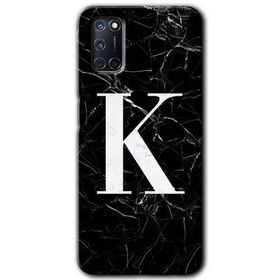 Oppo A52 Siyah Mermer Desenli K Harfi Baskılı Uyumlu Silikon Kılıf