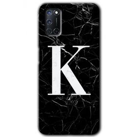 Oppo A52 Siyah Mermer Desenli K Harfi Baskılı Uyumlu Silikon Kılıf