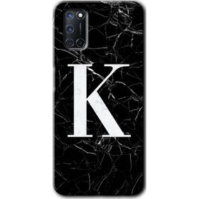 Oppo A52 Siyah Mermer Desenli K Harfi Baskılı Uyumlu Silikon Kılıf