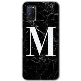 Oppo A52 Siyah Mermer Desenli M Harfi Baskılı Uyumlu Silikon Kılıf