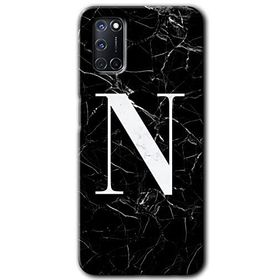 Oppo A52 Siyah Mermer Desenli N Harfi Baskılı Uyumlu Silikon Kılıf