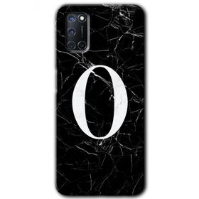 Oppo A52 Siyah Mermer Desenli O Harfi Baskılı Uyumlu Silikon Kılıf