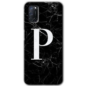 Oppo A52 Siyah Mermer Desenli P Harfi Baskılı Uyumlu Silikon Kılıf