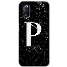 Oppo A52 Siyah Mermer Desenli P Harfi Baskılı Uyumlu Silikon Kılıf