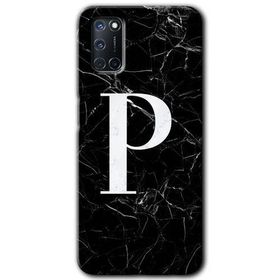 Oppo A52 Siyah Mermer Desenli P Harfi Baskılı Uyumlu Silikon Kılıf