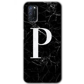 Oppo A52 Siyah Mermer Desenli P Harfi Baskılı Uyumlu Silikon Kılıf