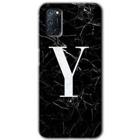 Oppo A52 Siyah Mermer Desenli Y Harfi Baskılı Uyumlu Silikon Kılıf