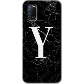 Oppo A52 Siyah Mermer Desenli Y Harfi Baskılı Uyumlu Silikon Kılıf